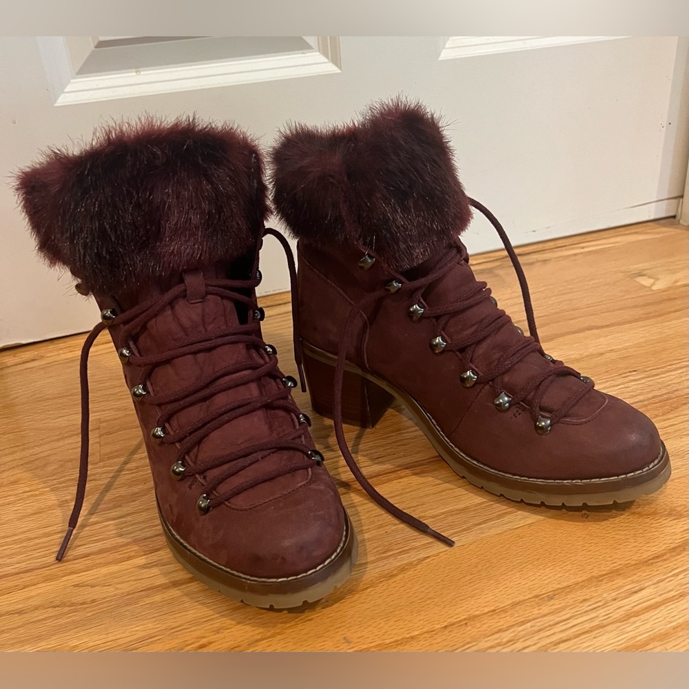 STEVEN by Steve Madden Burgundy Leather w/ faux fur Boots Size 9.5M